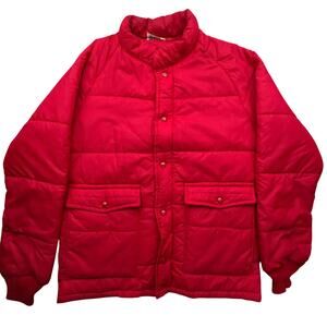Vintage 70s King Louie Pro Fit Puffer Quilted Jacket Mens Large USA Snap Red Zip